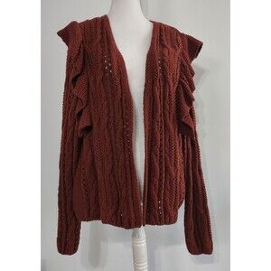 Universal Thread Womens Size L Sweater Autumn Copper Brown Cardigan Ruffles NWT